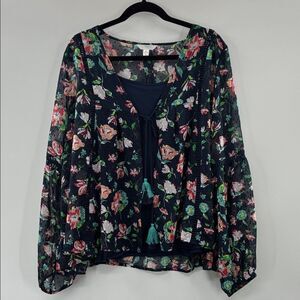 3For$20 Time and Tru Floral Sheer Blouse 2pcs. - Navy Multicolor size: XL